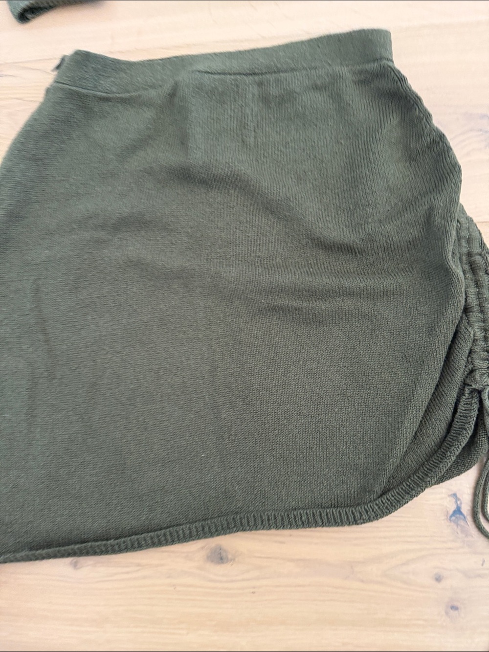 Olive Ribbed Drawstring Mini Skirt - Women's Knit Mini with matching top - Picture 5 of 8